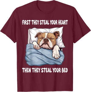 American Staffordshire Terrier Sleeping Pajamas Nightgown T-Shirt - T-Shirt | Maroon