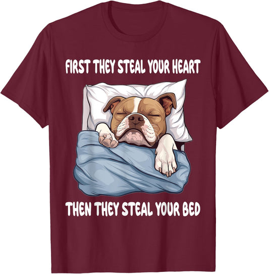 American Staffordshire Terrier Sleeping Pajamas Nightgown T-Shirt - T-Shirt | Maroon