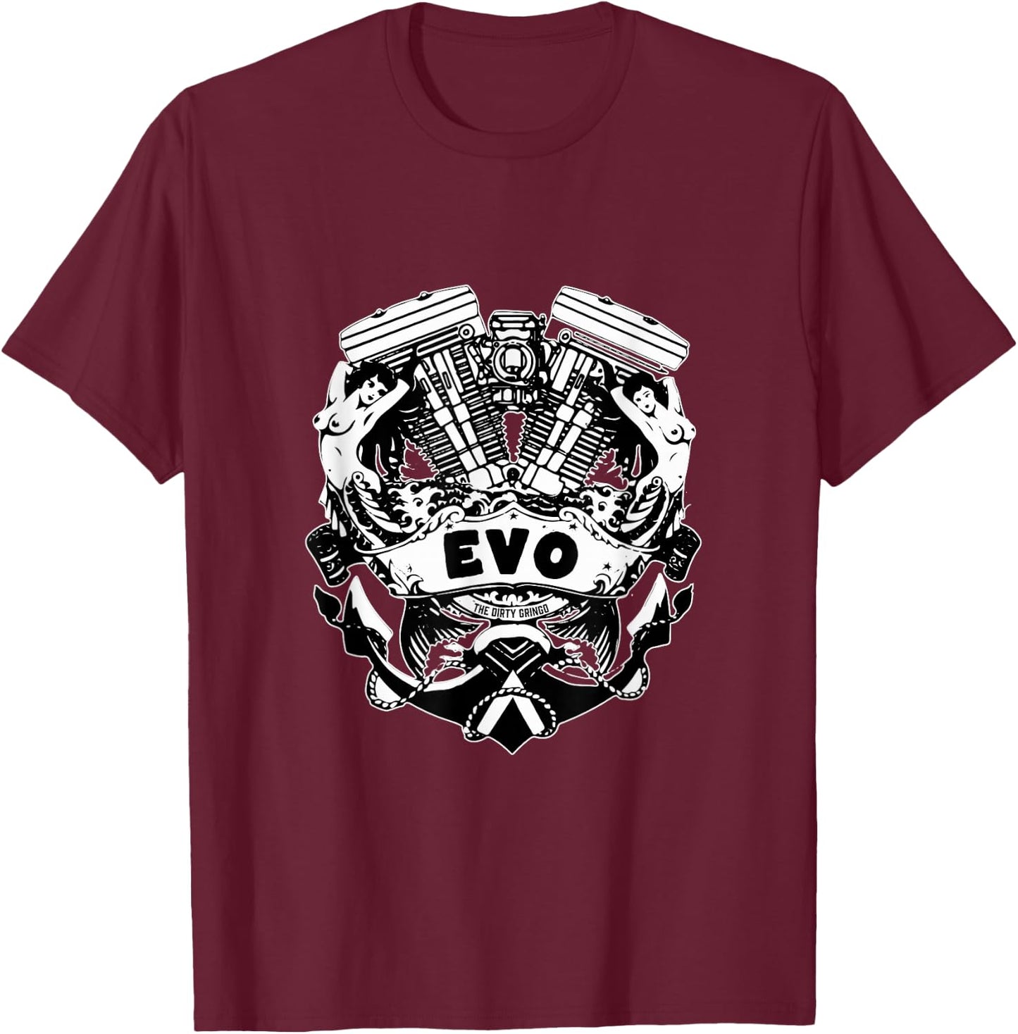 The Dirty Gringo Evo Motorcycle Evolution VTwin Flash Tattoo T-Shirt - T-Shirt | Maroon