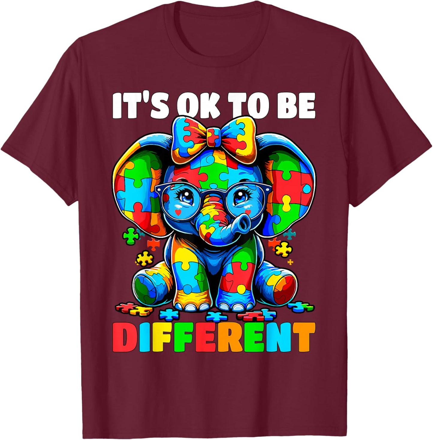 Autism Awareness It's ok to be Different Elephant T-Shirt - T-Shirt | Maroon