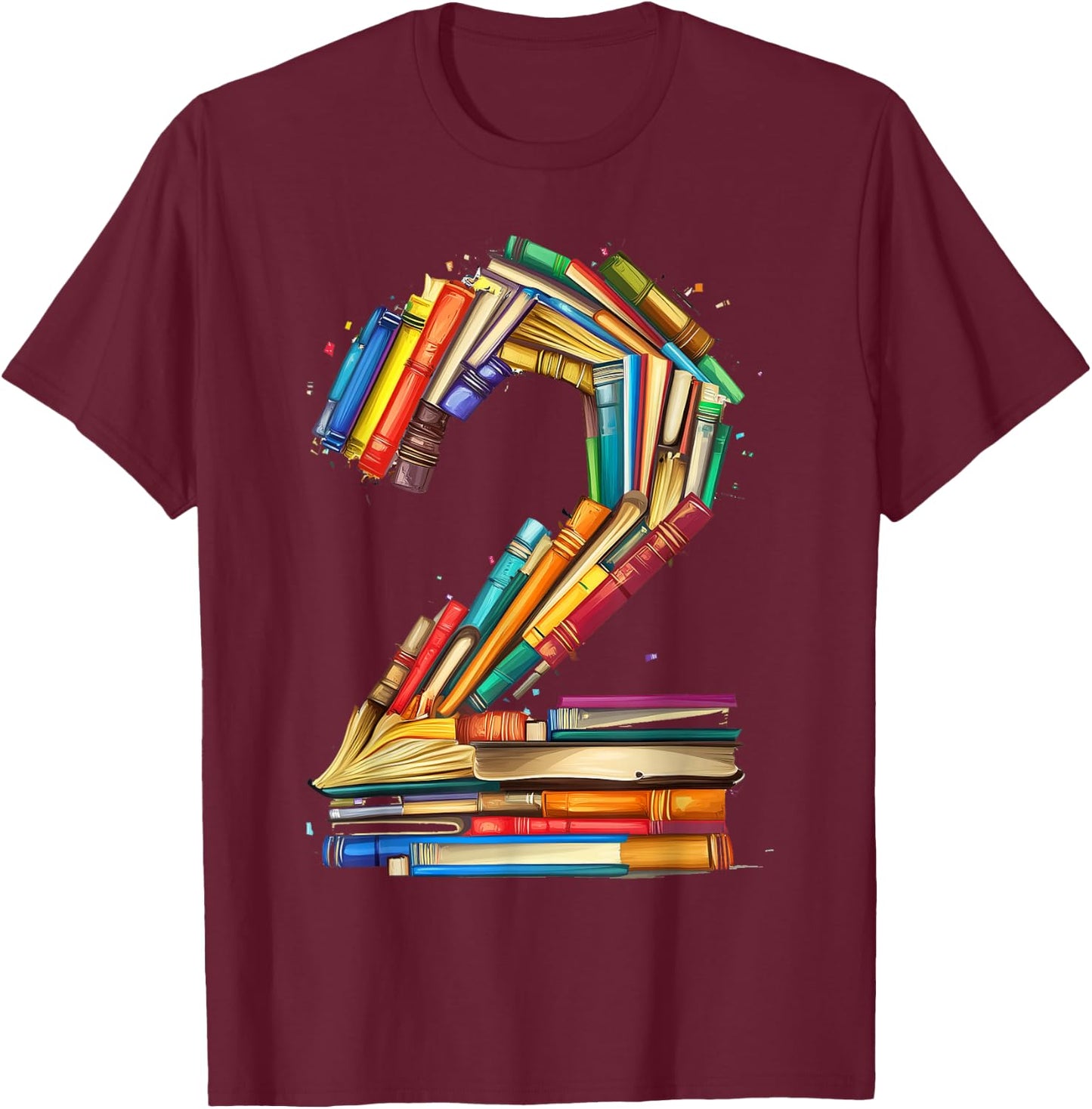 Toddler 2nd Birthday Books Themed 2 Year Old Boys Kids Girls T-Shirt - T-Shirt | Maroon