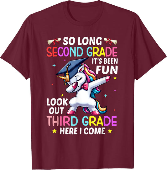 So Long 2nd Grade 3rd Grade Here I Come Unicorn Graduation T-Shirt - T-Shirt | Maroon