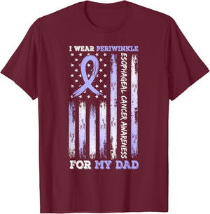 I Wear Periwinkle For My Dad USA Flag Ribbon Esophageal T-Shirt - T-Shirt | Maroon