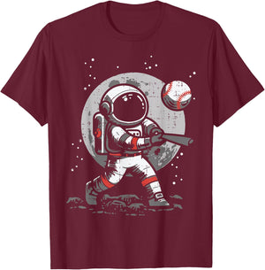 Astronaut Baseball Player Space Sports Boys Kids Youth Men T-Shirt - T-Shirt | Maroon