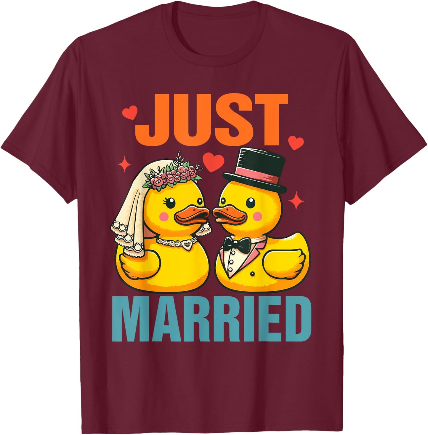 Bride & Groom Newlywed Wedding Rubber Ducks Just Married T-Shirt - T-Shirt | Maroon