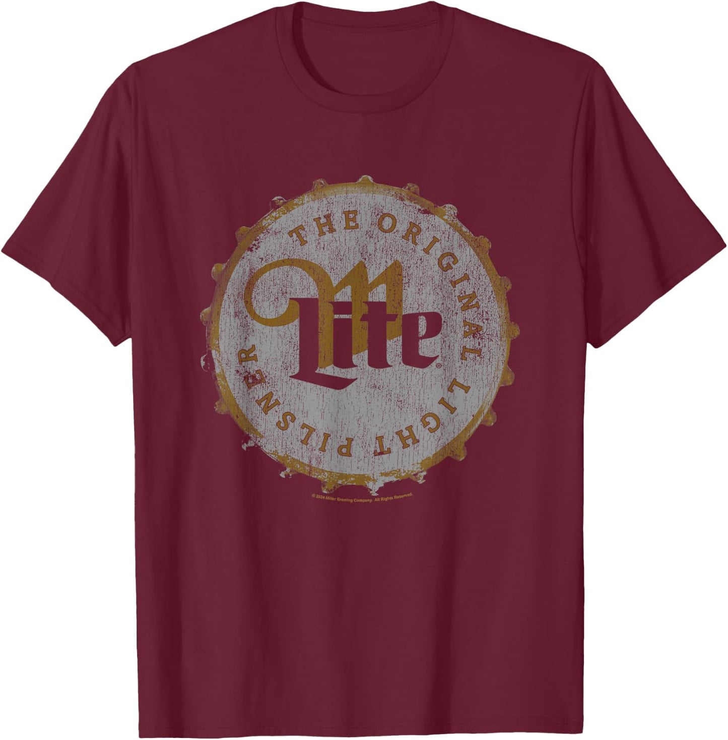 Miller Lite The Original Light Pilsner Bottle Cap Vintage T-Shirt - T-Shirt | Maroon