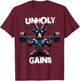 Unholy Gains Satanic Workout Devil Worship Goat Baphomet Gym T-Shirt - T-Shirt | Maroon
