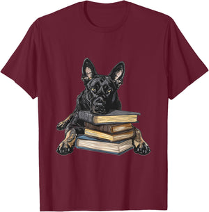 Dutch Shepherd Books Reading Dog Breed Graphic T-Shirt - T-Shirt | Maroon