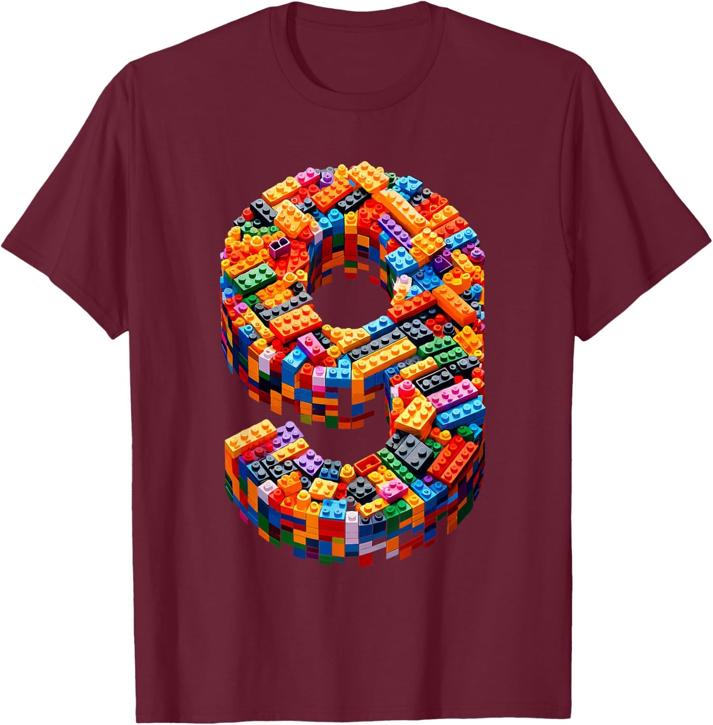 9 Year Old Blocks Building Master Builder 9th Birthday Boy T-Shirt - T-Shirt | Maroon