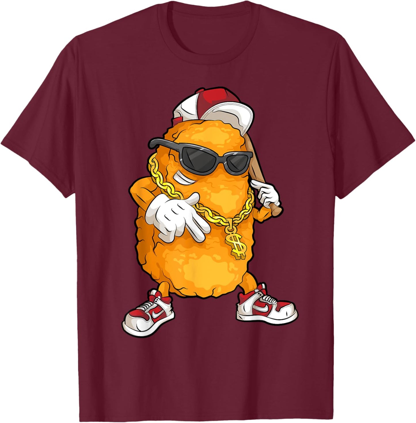 Cool Chicken Nugget Art For Boys Kids Chicken Nugget Lover T-Shirt - T-Shirt | Maroon