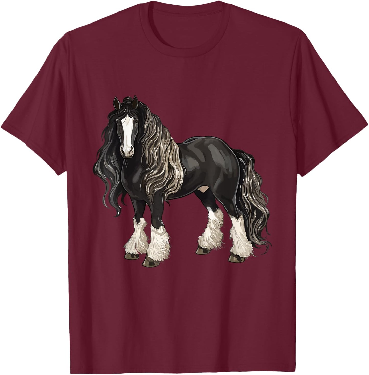 Black Gypsy Vanner Horse Lover Riding Equestrian T-Shirt - T-Shirt | Maroon
