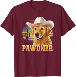 Pawdner Cowboy Hat Western Golden Retriever Dog Mom T-Shirt - T-Shirt | Maroon