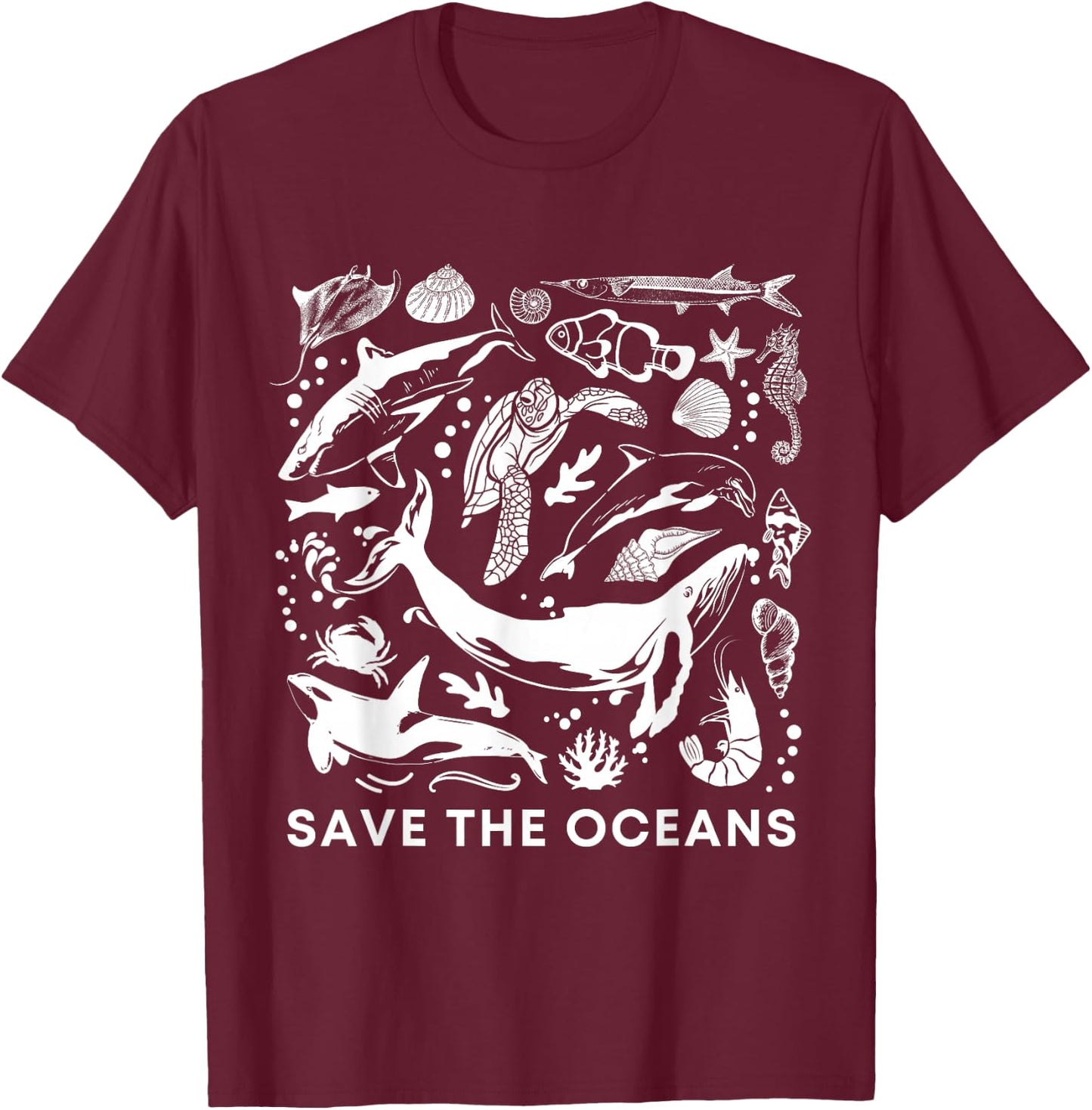 Save the Oceans-Whale Turtle Orca, Climate change-sea lover T-Shirt - T-Shirt | Maroon