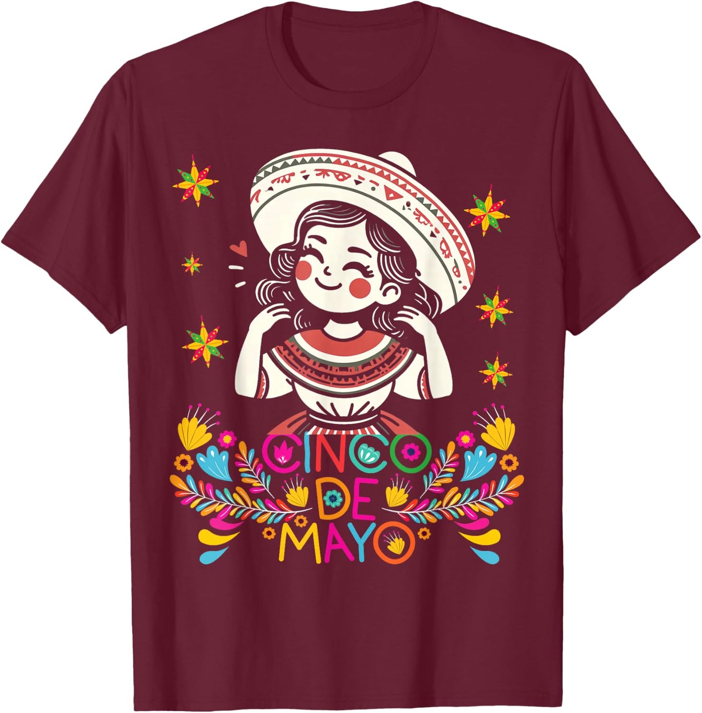 Cinco De Mayo Mexican Poncho 5 De Mayo Anime Cute Girl T-Shirt - T-Shirt | Maroon