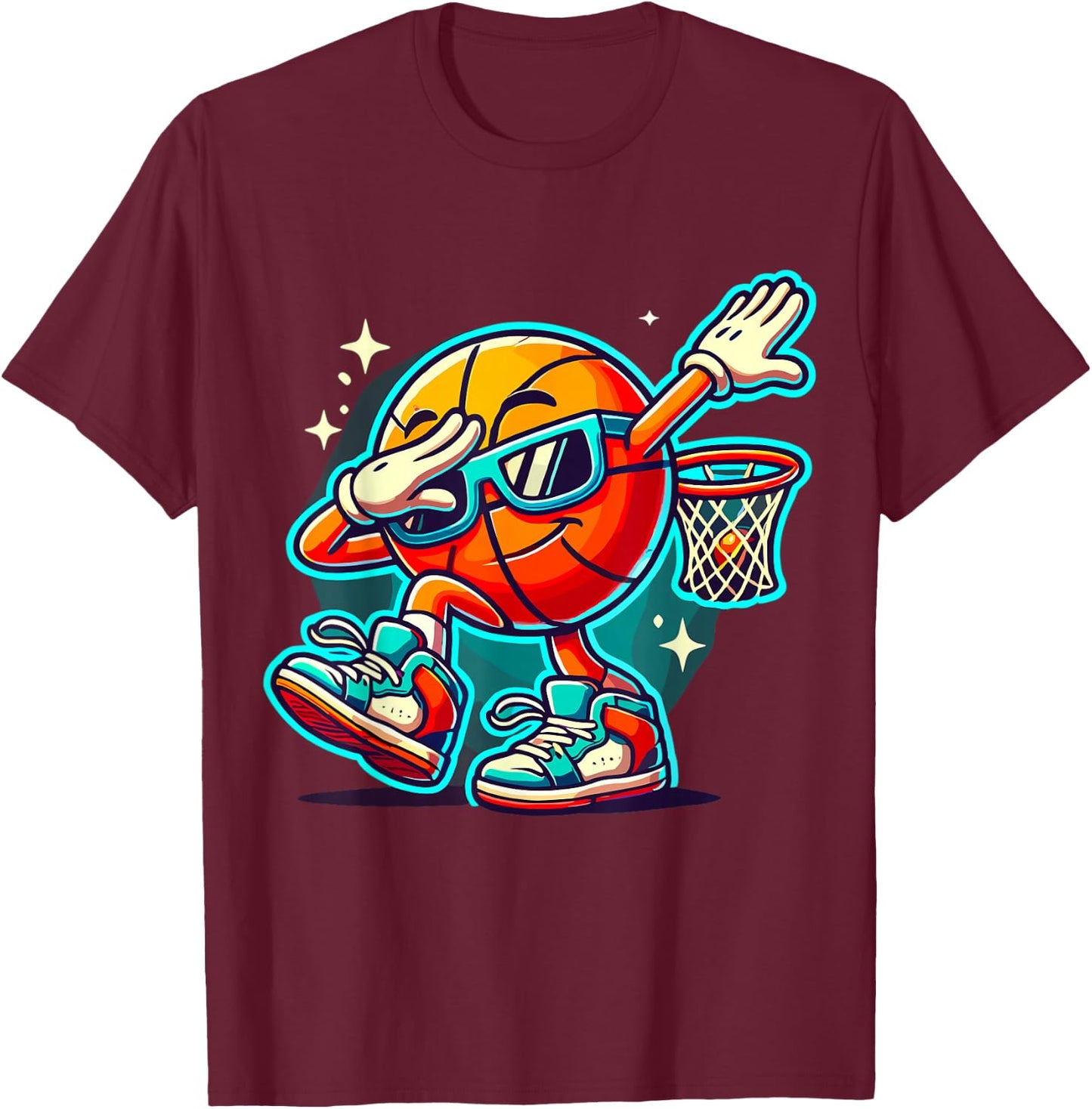 Dabbing Basketball with Sunglasses T-Shirt - T-Shirt | Maroon