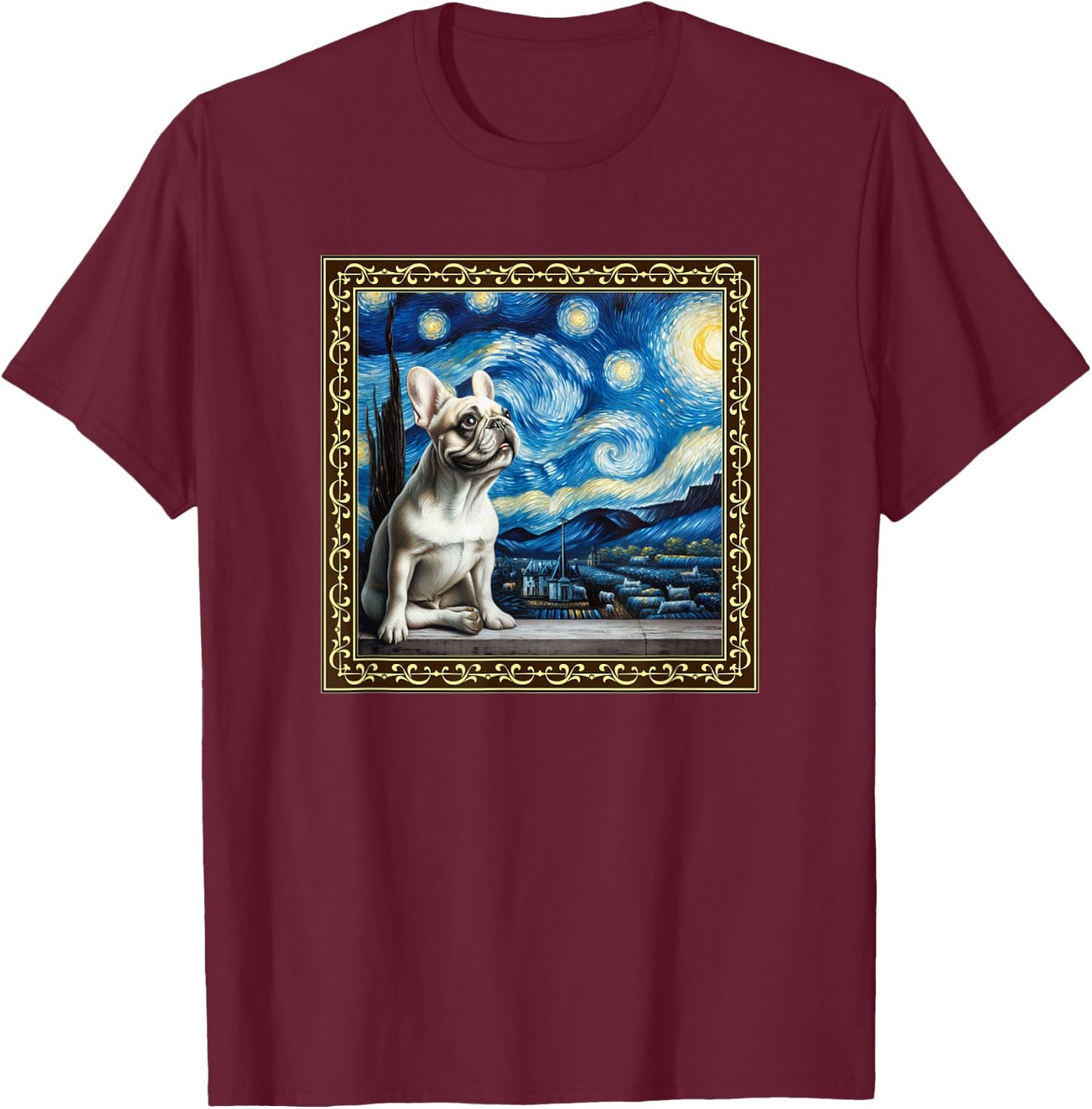 Starry Night French Bulldog Van Gogh Frenchie Painting Women T-Shirt - T-Shirt | Maroon