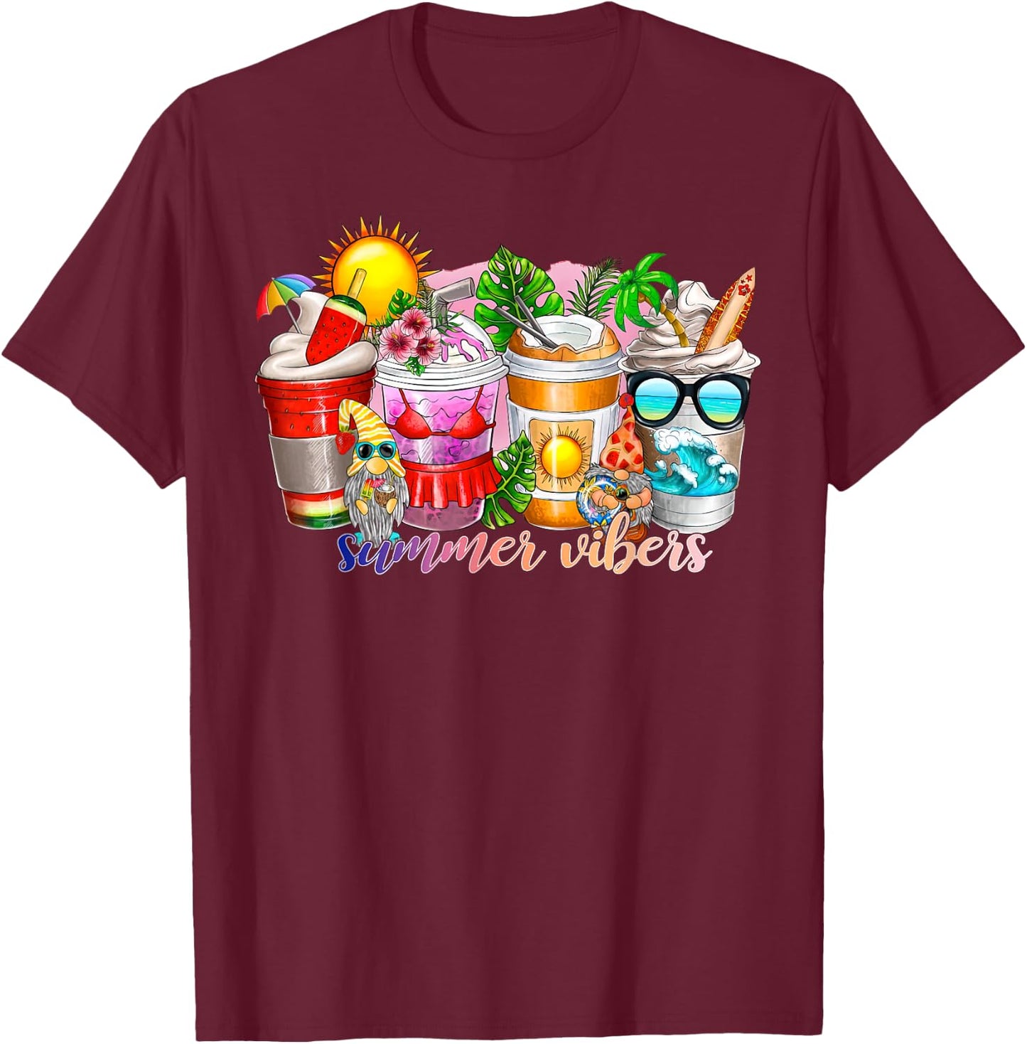 Summer Vibes Iced Latte Fruit Juice Tropical Summer Vacation T-Shirt - T-Shirt | Maroon