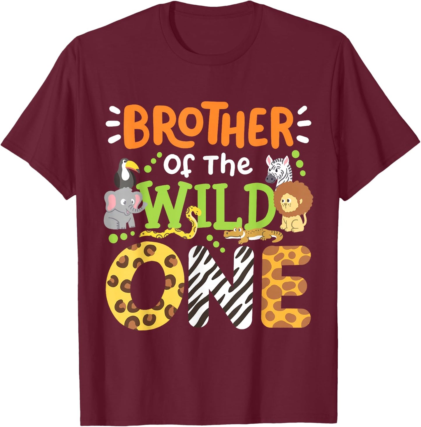Brother Of The Wild One Kids Boys Safari Zoo Birthday Family T-Shirt - T-Shirt | Maroon