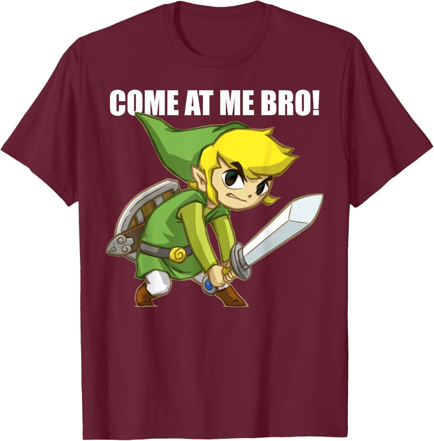 Legend Of Zelda Come At Me Bro! Link Action Pose T-Shirt - T-Shirt | Maroon