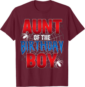 Aunt Of The Birthday Boy Spider Web Birthday Party Matching T-Shirt - T-Shirt | Maroon