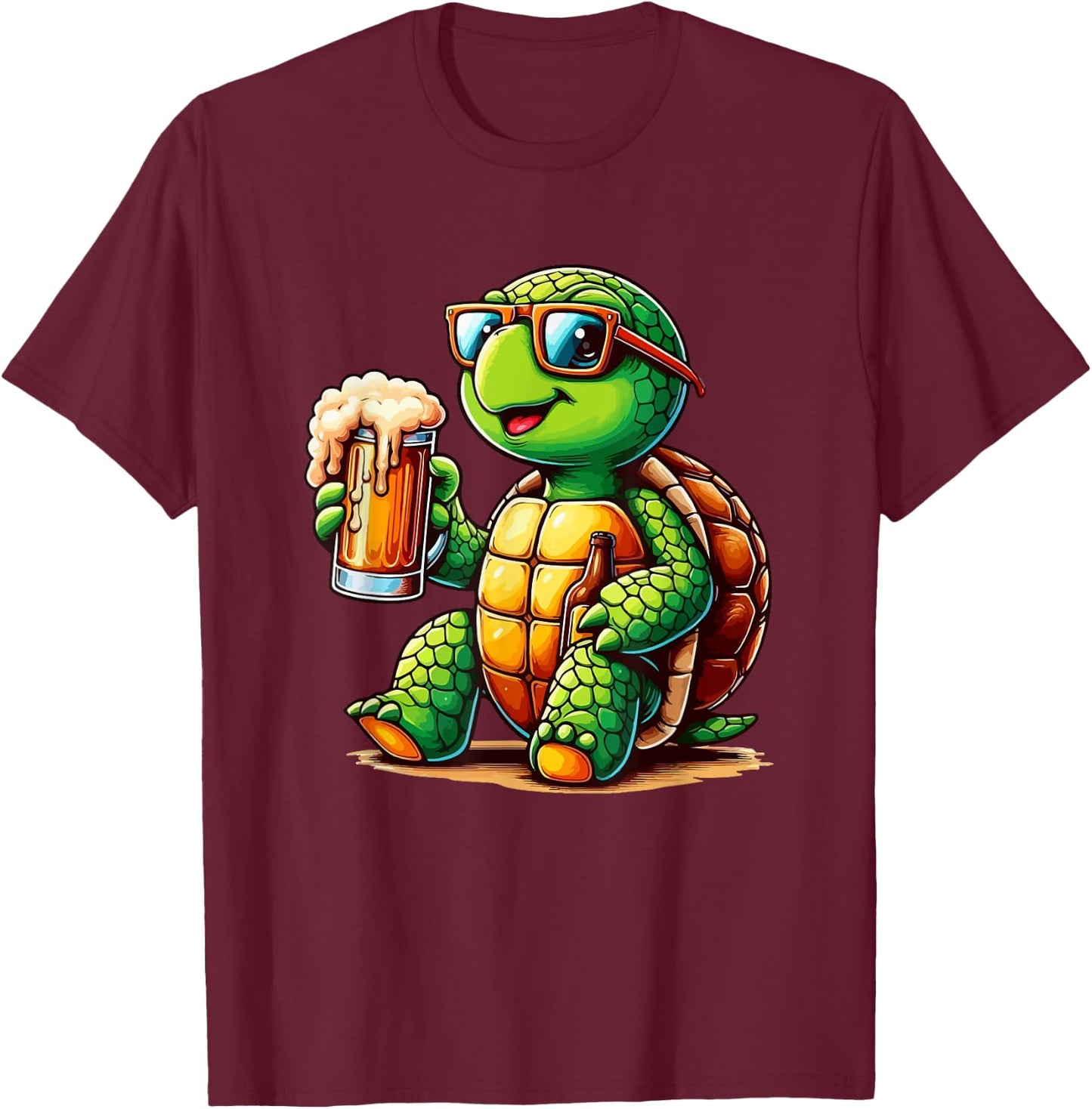 Turtle Drinking Beer Oktoberfest Holiday German Funny Party T-Shirt - T-Shirt | Maroon