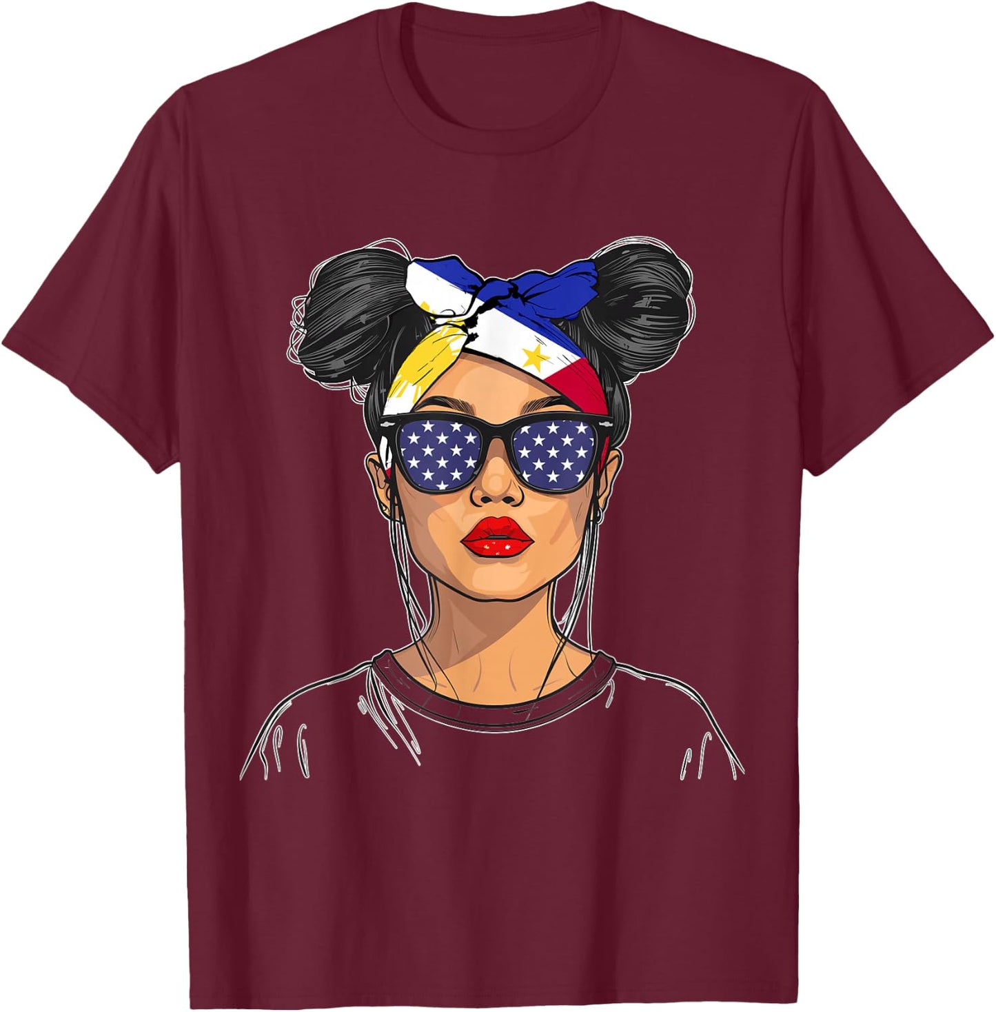 Philippines Flag Outfit for Woman American Souvenir Filipina T-Shirt - T-Shirt | Maroon