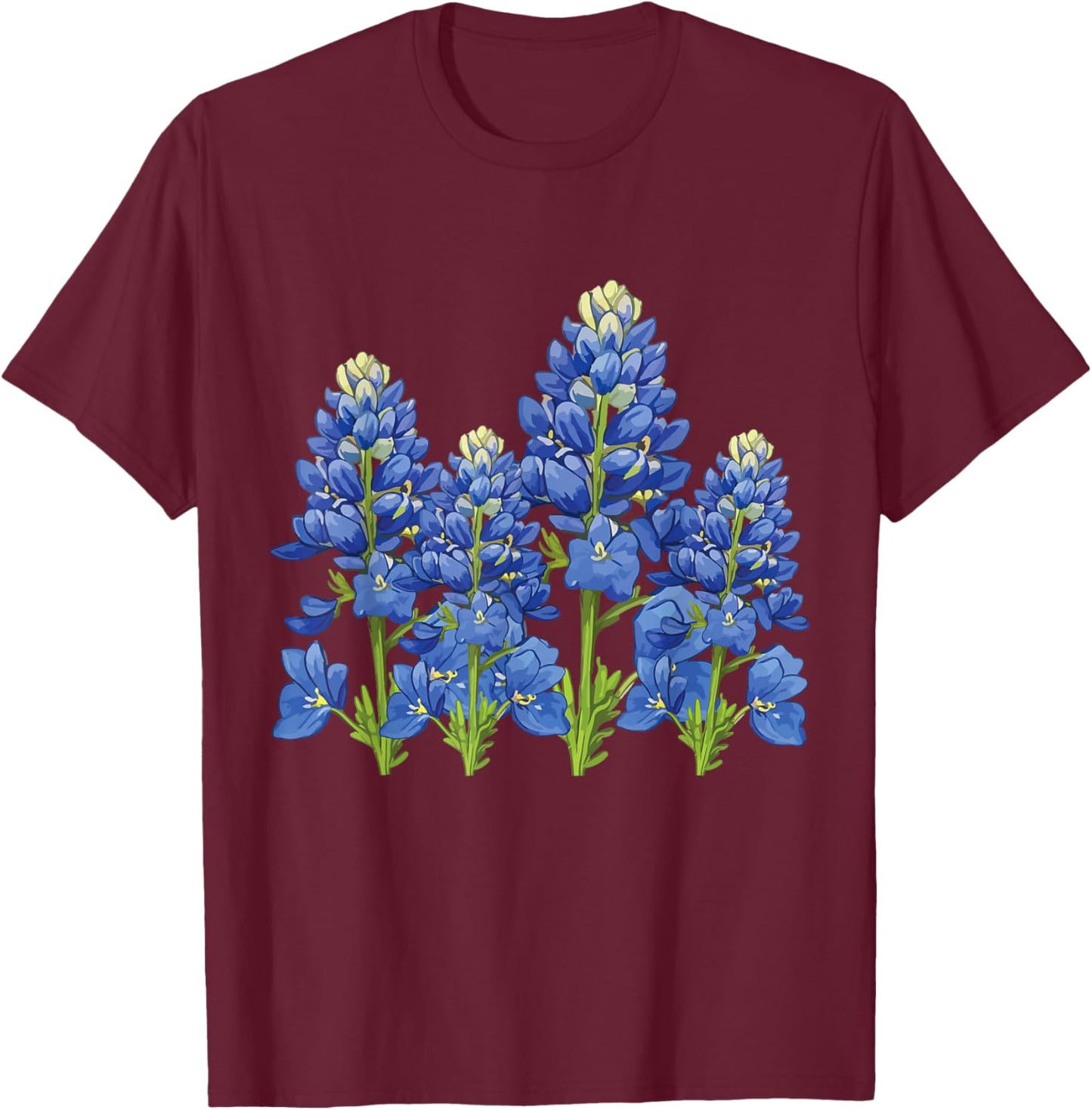 Bluebonnet Texas Spring Flower Fields Texas Wildflower Bloom T-Shirt - T-Shirt | Maroon