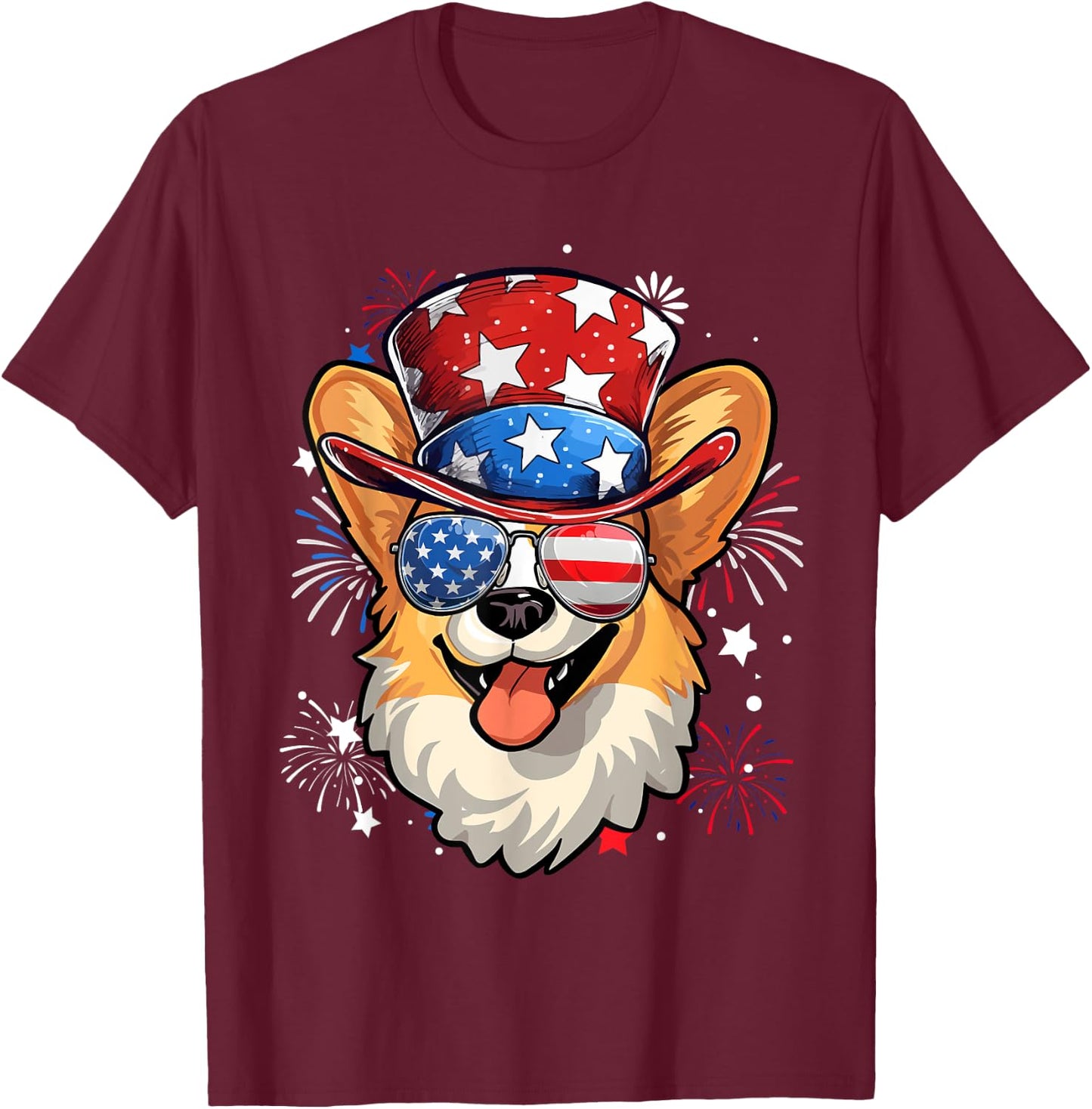 Pembroke Welsh Corgi Patriotic USA Flag 4th Of July Dog T-Shirt - T-Shirt | Maroon