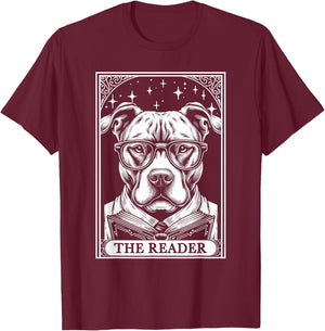 Tarot Card Vintage Pit Bull Pittie Dog Book Lover The Reader T-Shirt - T-Shirt | Maroon