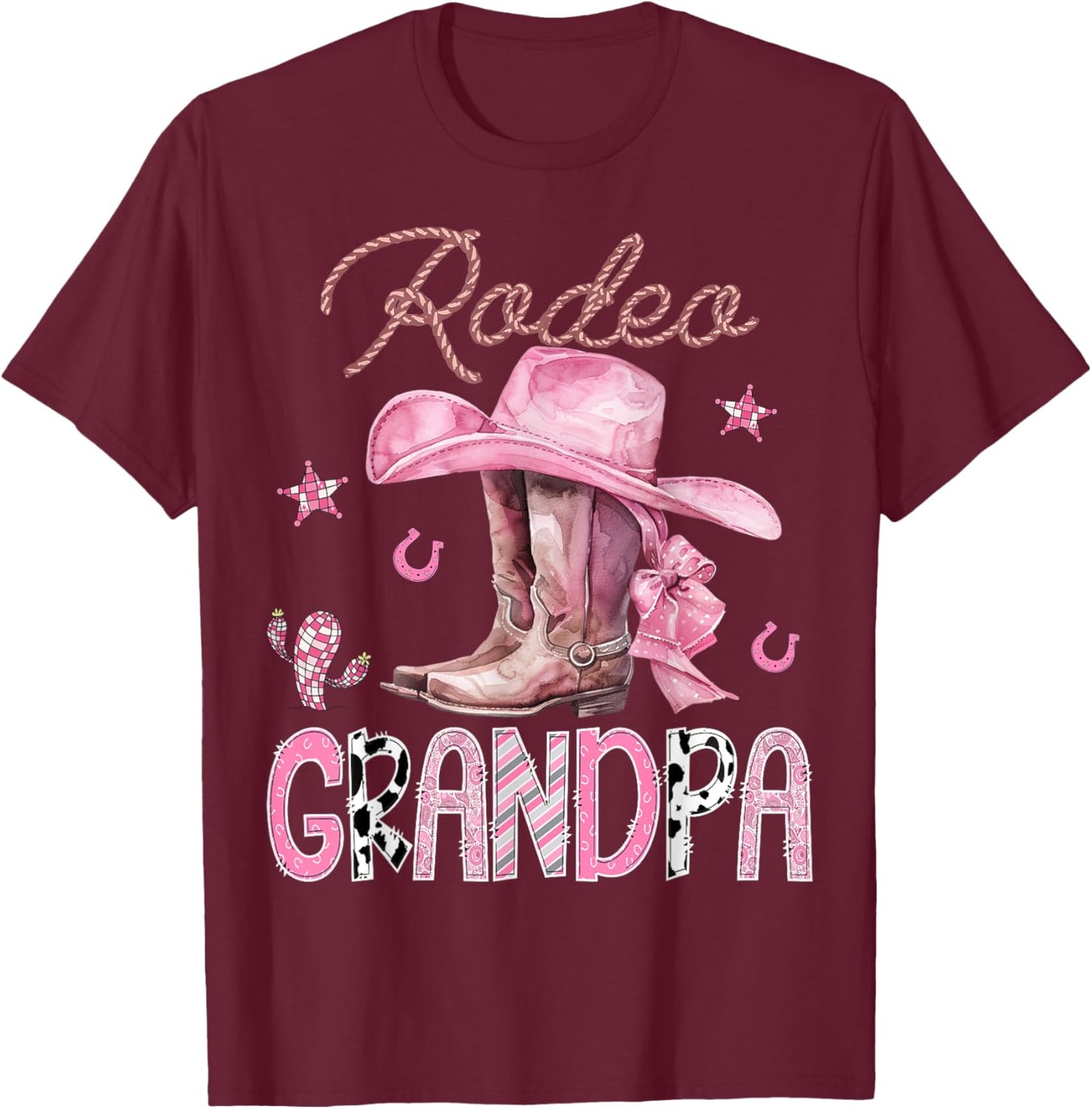 Rodeo Grandpa Pink Boots Coquette CowGirl Birthday Party T-Shirt - T-Shirt | Maroon