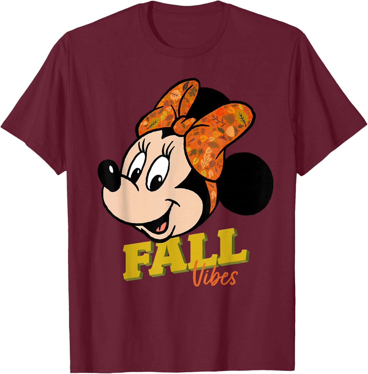 Disney Minnie Mouse Fall Vibes Autumn Leaves T-Shirt - T-Shirt | Maroon