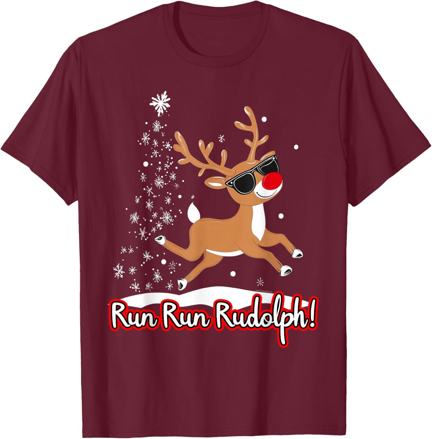 Run Rudolph Funny Cute Reindeer Runner Christmas Running T-Shirt - T-Shirt | Maroon