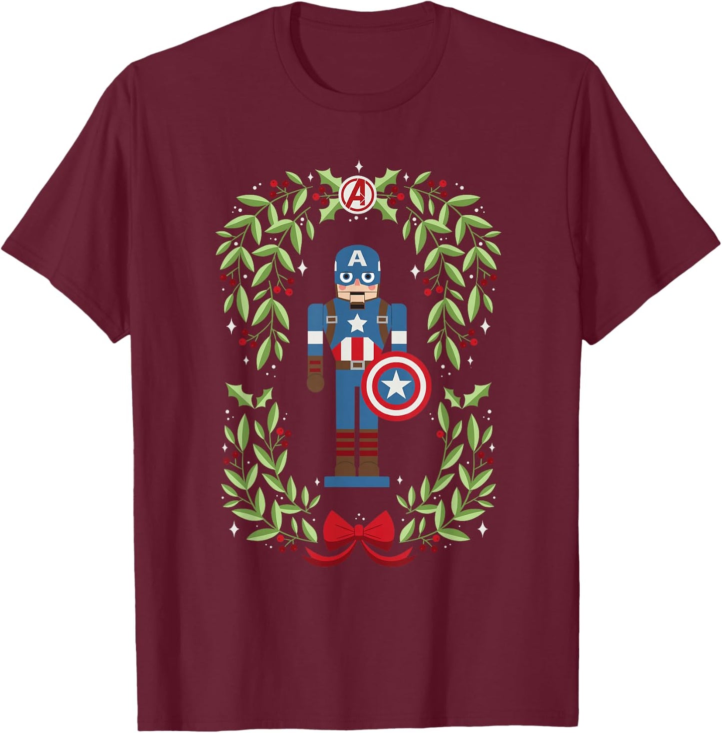 Marvel Holiday Christmas Avengers Captain America Nutcracker T-Shirt - T-Shirt | Maroon