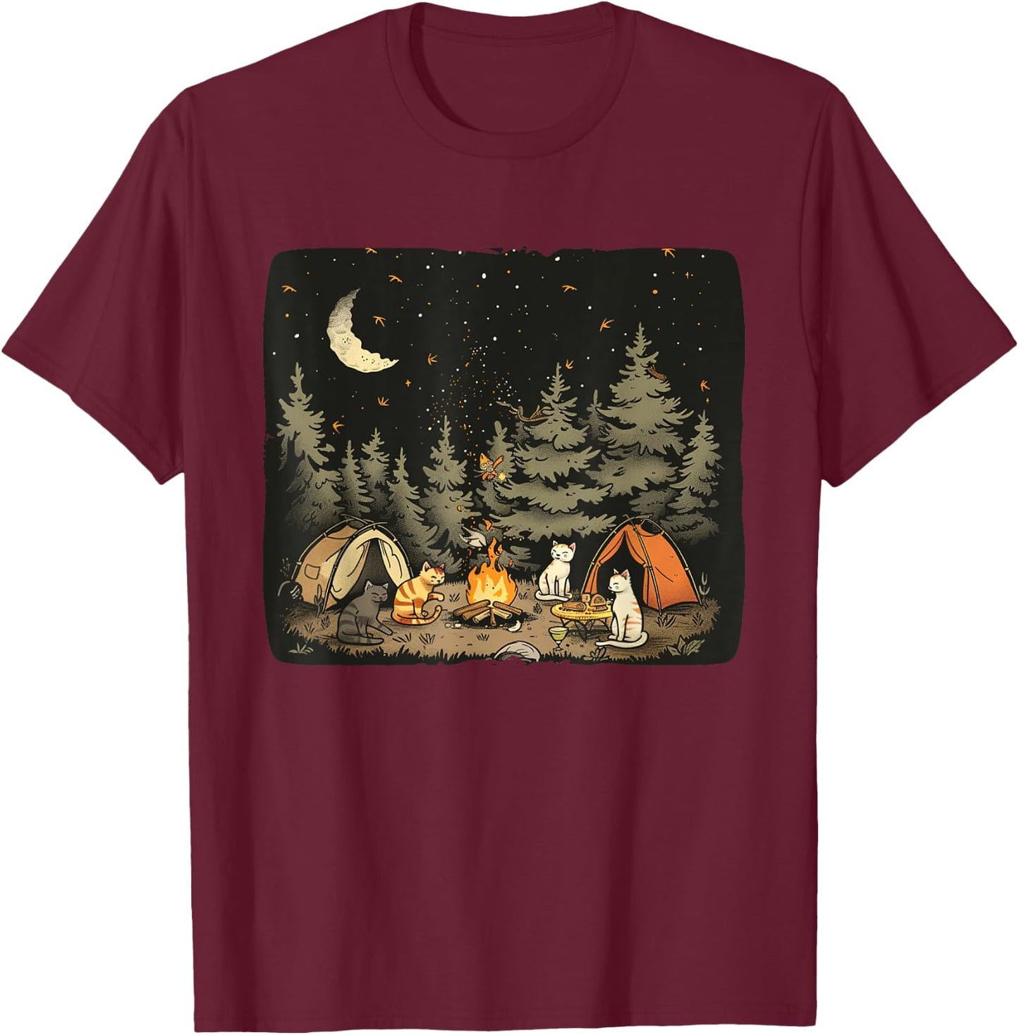 Camping Cat Costume for funny Adventures in Nature Women Kids T-Shirt - T-Shirt | Maroon