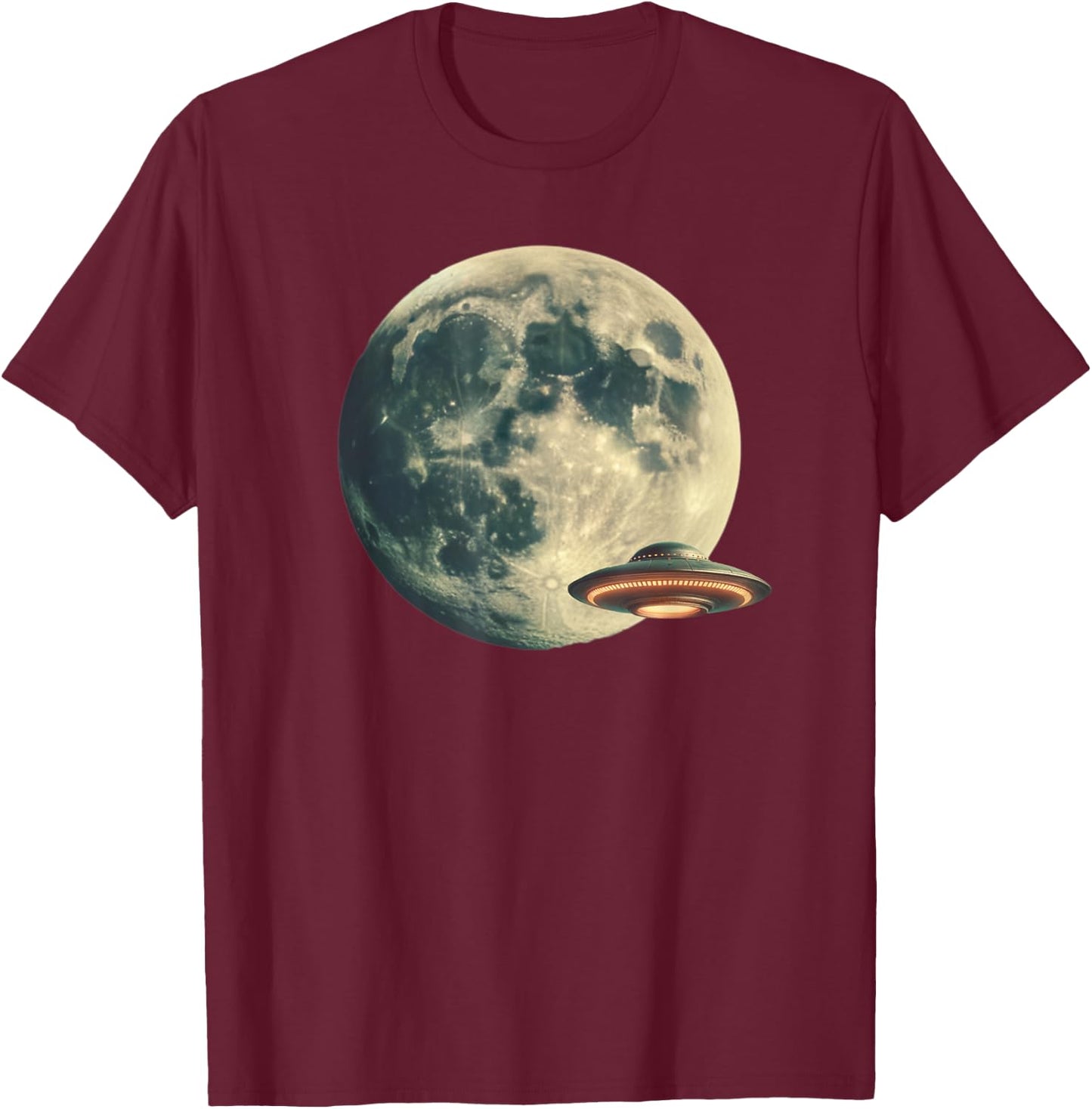 Full Moon UFO Flying Saucer Graphic T-Shirt - T-Shirt | Maroon