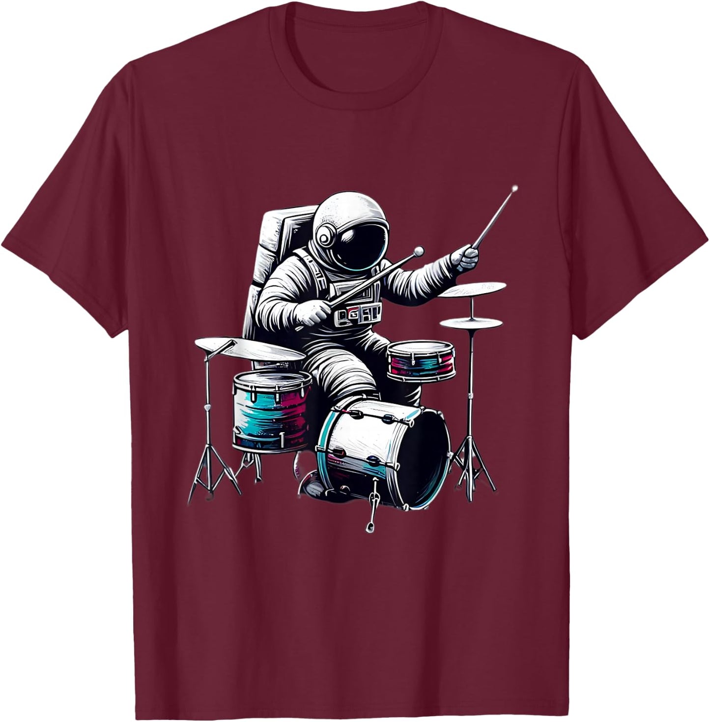 Drumming Astronaut Astronaut playing music drum in space T-Shirt - T-Shirt | Maroon