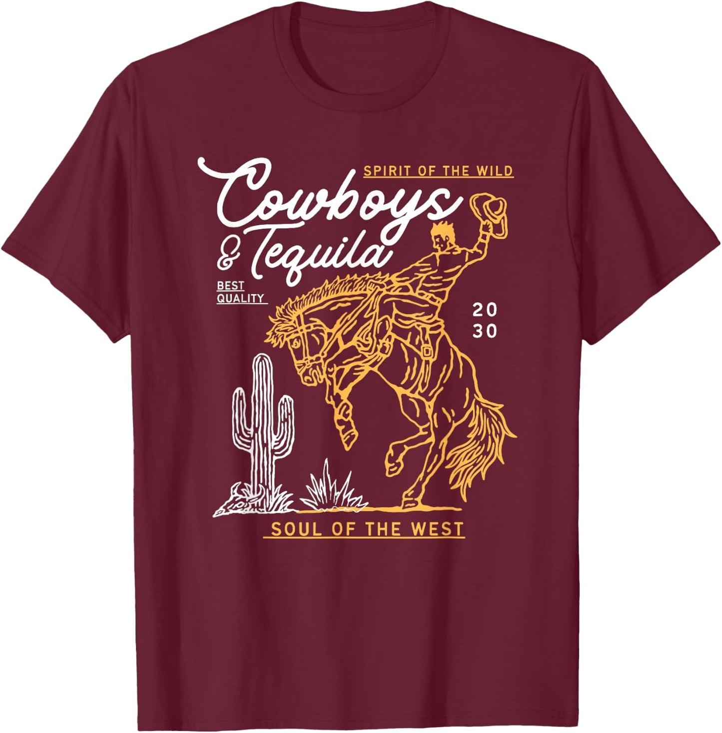 Cowboys And Tequila Country Rodeo Vintage Horse Riding Texas T-Shirt - T-Shirt | Maroon