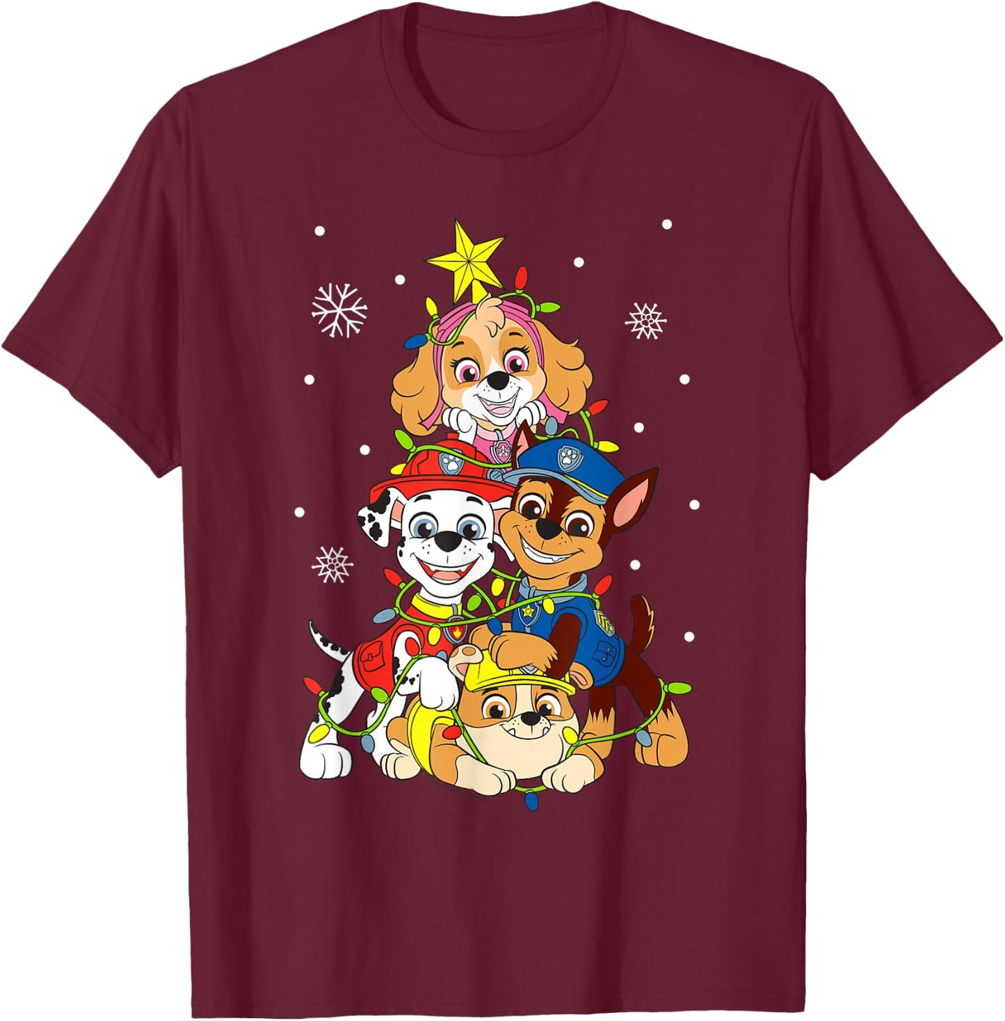 Paw Patrol Sky Chase Christmas Tree T-Shirt - T-Shirt | Maroon
