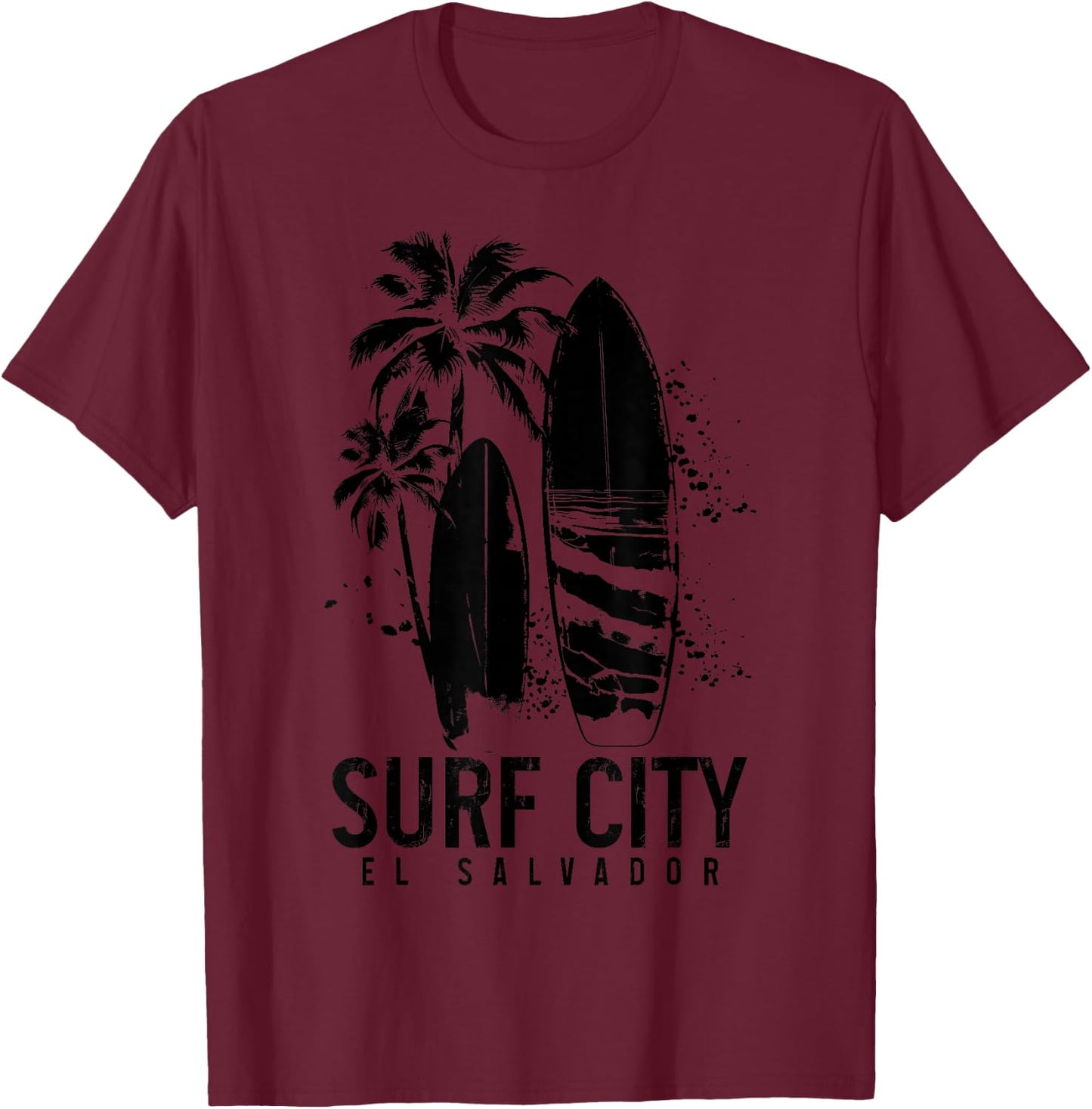 Surf City El Salvador Vintage Surfer T-Shirt - T-Shirt | Maroon