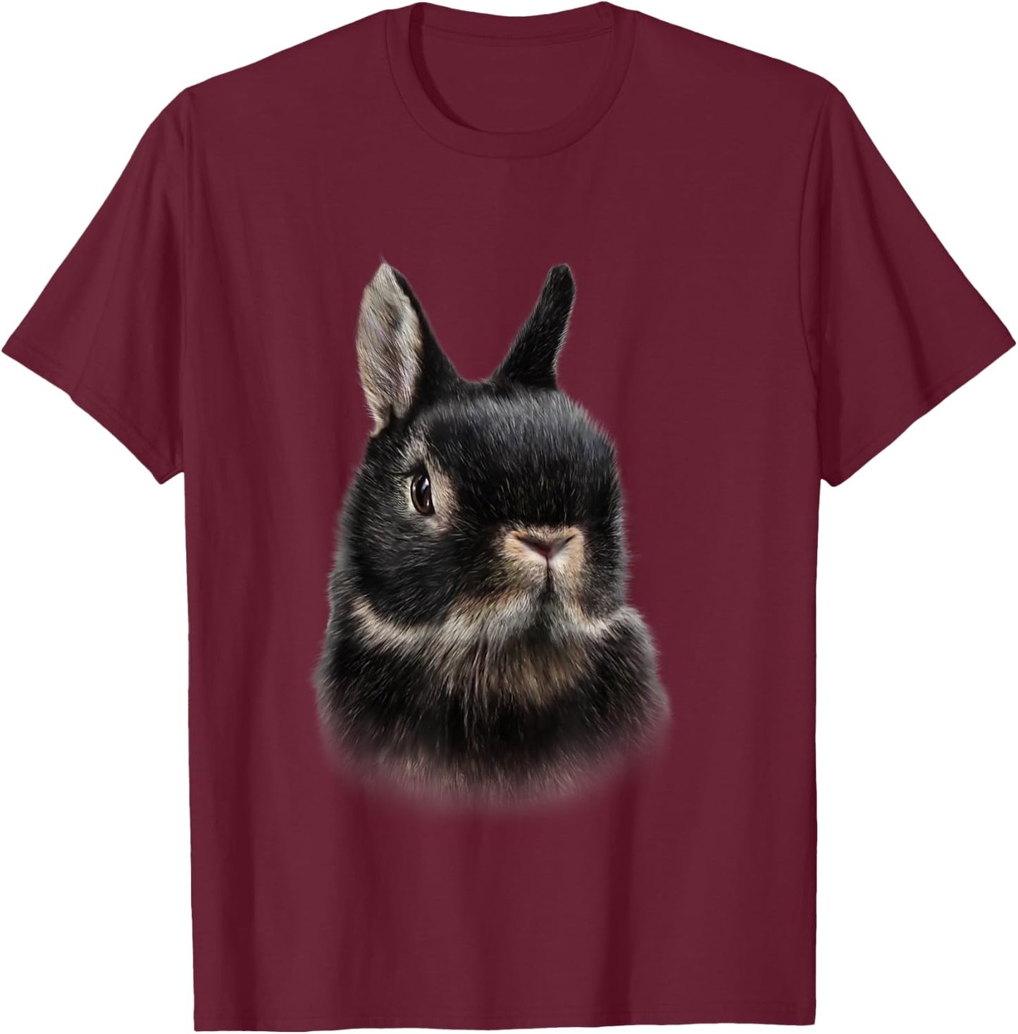Fox Republic Design Black Netherland Dwarf Rabbit Bust Women's Adult Modern Animal Theme Cotton Polyester T-Shirt - T-Shirt | Maroon
