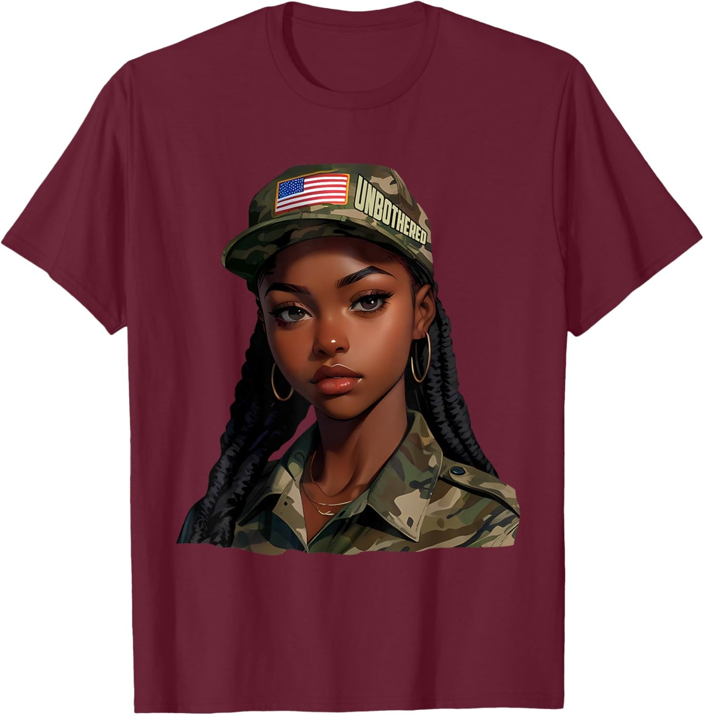 Melanin Unbothered Black Woman Locs Camo Black History Month T-Shirt - T-Shirt | Maroon