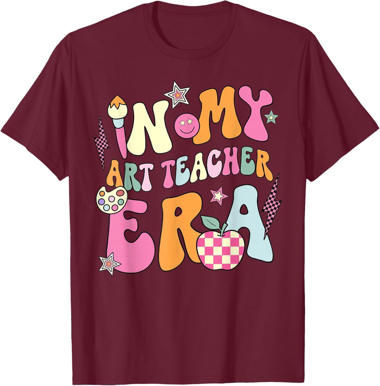 Retro Groovy In My Art Teacher Era Back To School T-Shirt - T-Shirt | Maroon