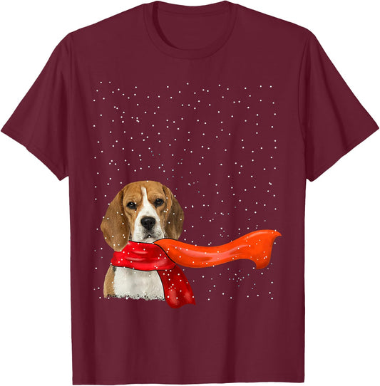 Beagle Dog Winter Christmas Sweater Xmas Pet T-Shirt - T-Shirt | Maroon