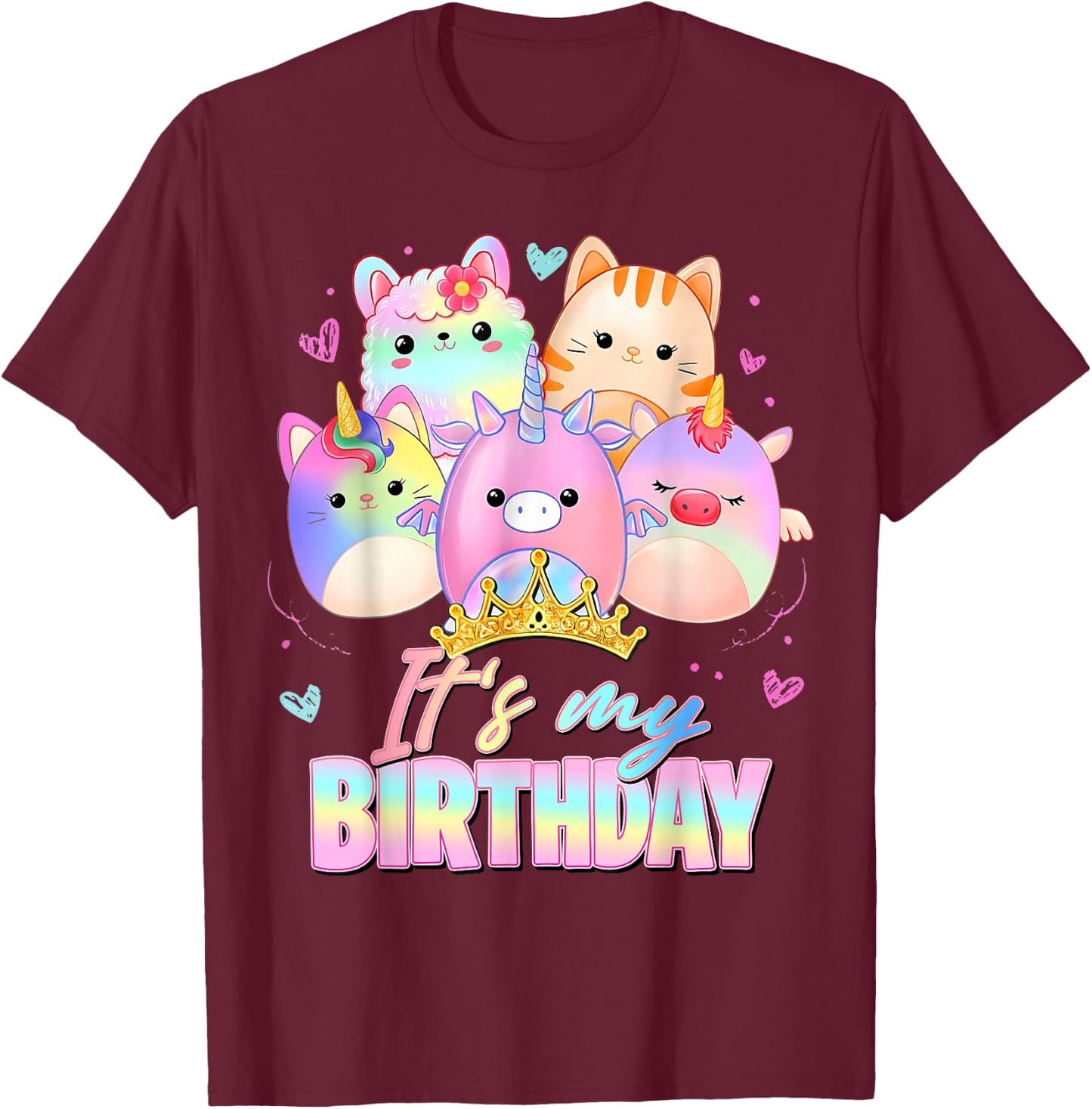 Cute It's My Birthday Girl Squish Squad Funny Birthday Party T-Shirt - T-Shirt | Maroon