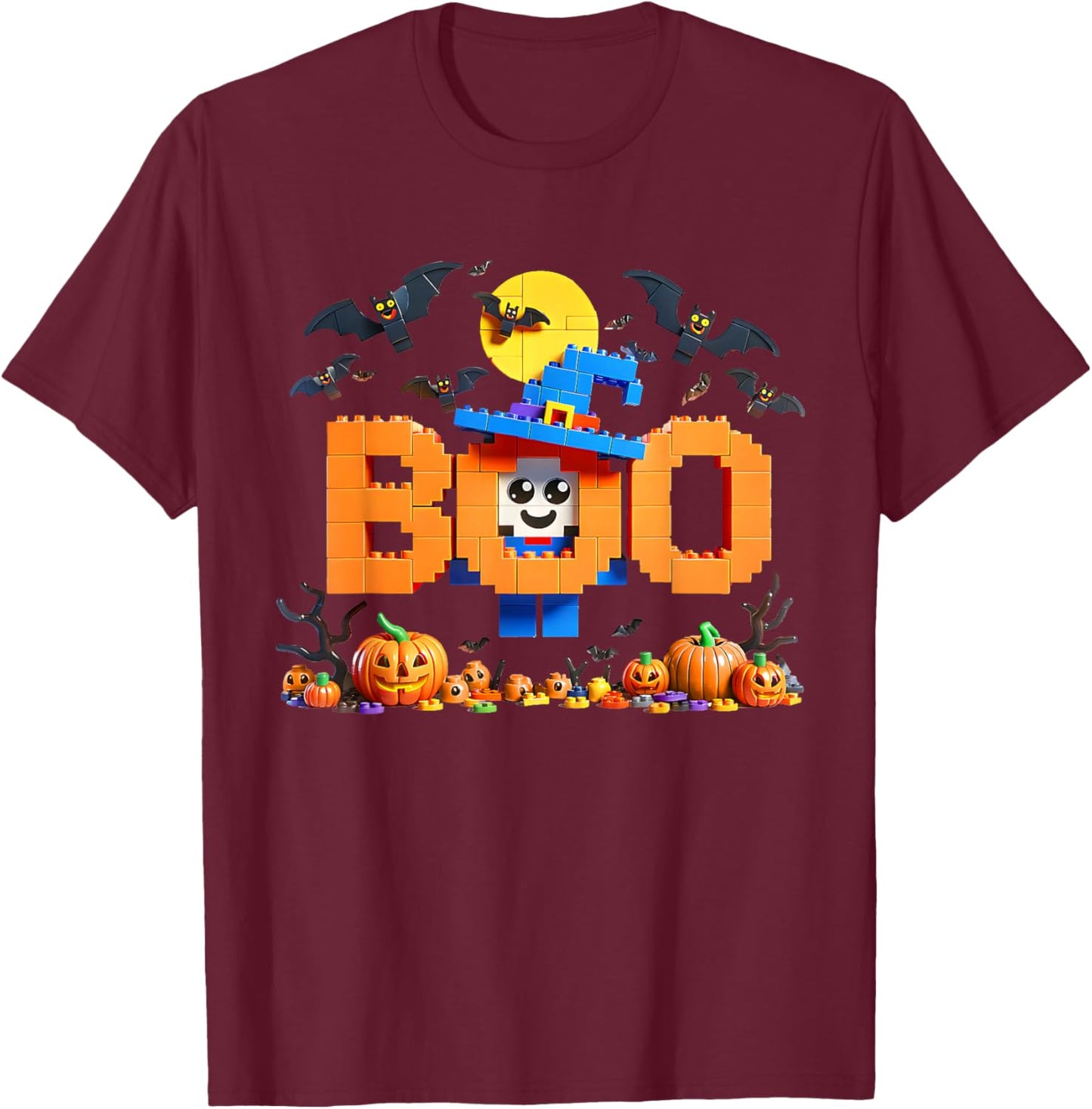 Halloween Master Builder Brick Boo Costume Building Bricks T-Shirt - T-Shirt | Maroon