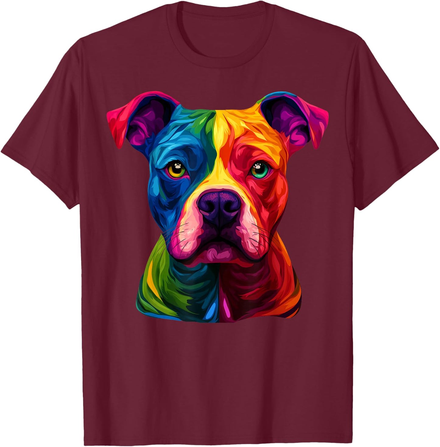Colorful Staffordshire Bull Terrier Face Staffy Dog Black T-Shirt - T-Shirt | Maroon