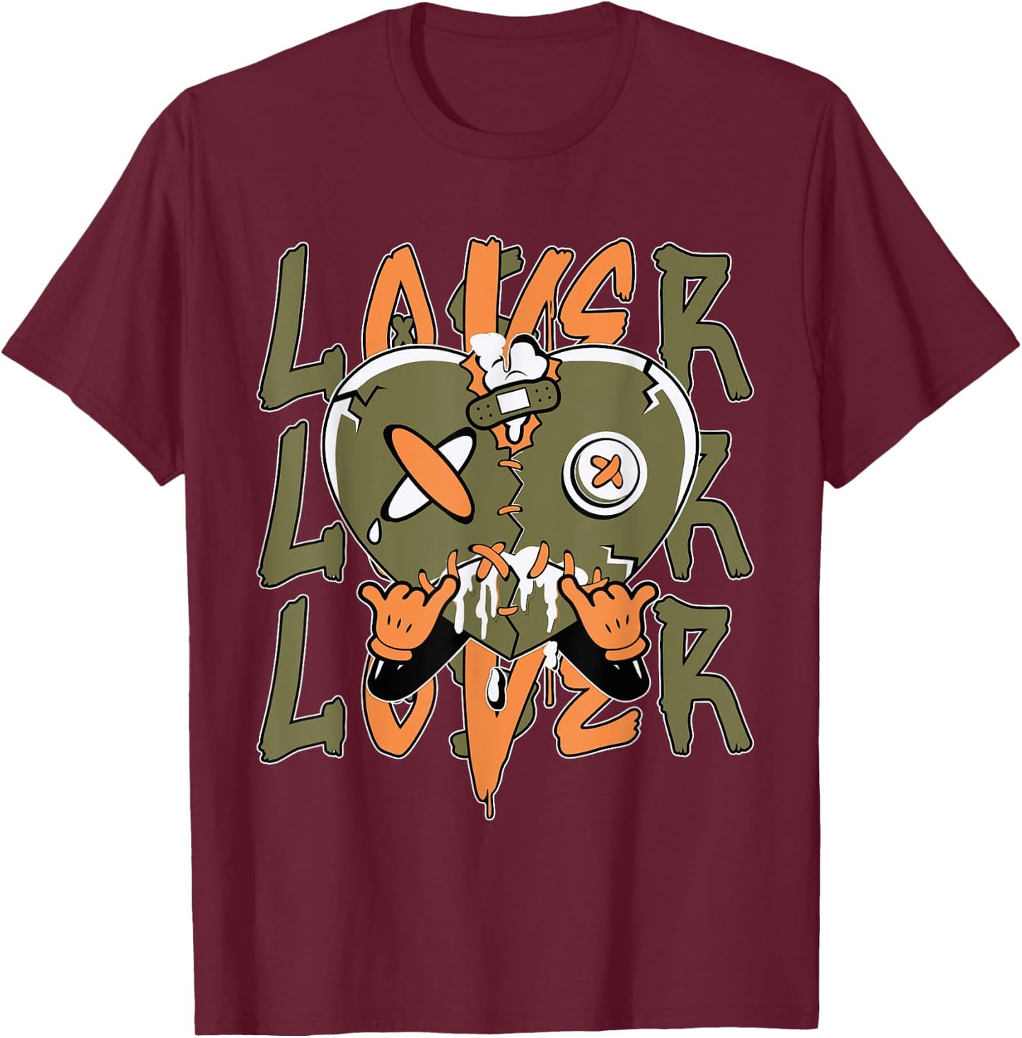 Loser Lover Drip Heart Olive Green 5s Matching Women T-Shirt - T-Shirt | Maroon