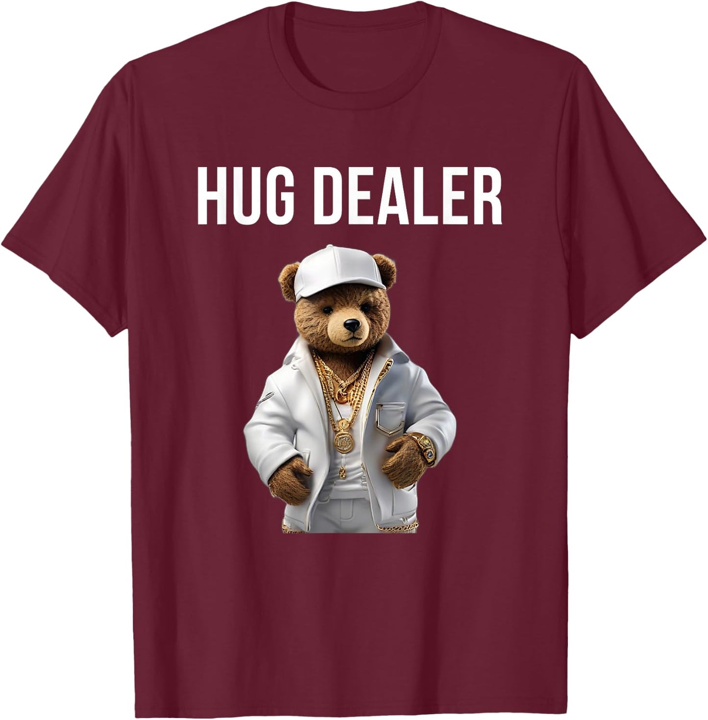 Cool Gangster Teddy Bear as Hug Dealer for Smile & Fun T-Shirt - T-Shirt | Maroon
