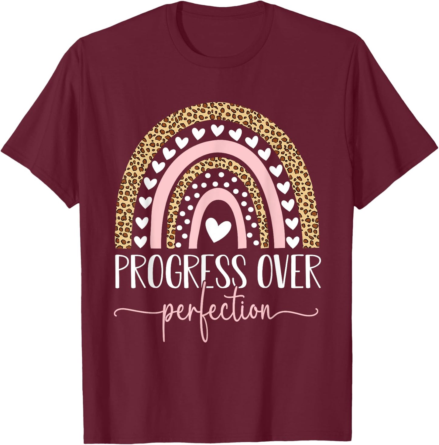 Motivational Progress Over Perfection Teacher School T-Shirt - T-Shirt | Maroon