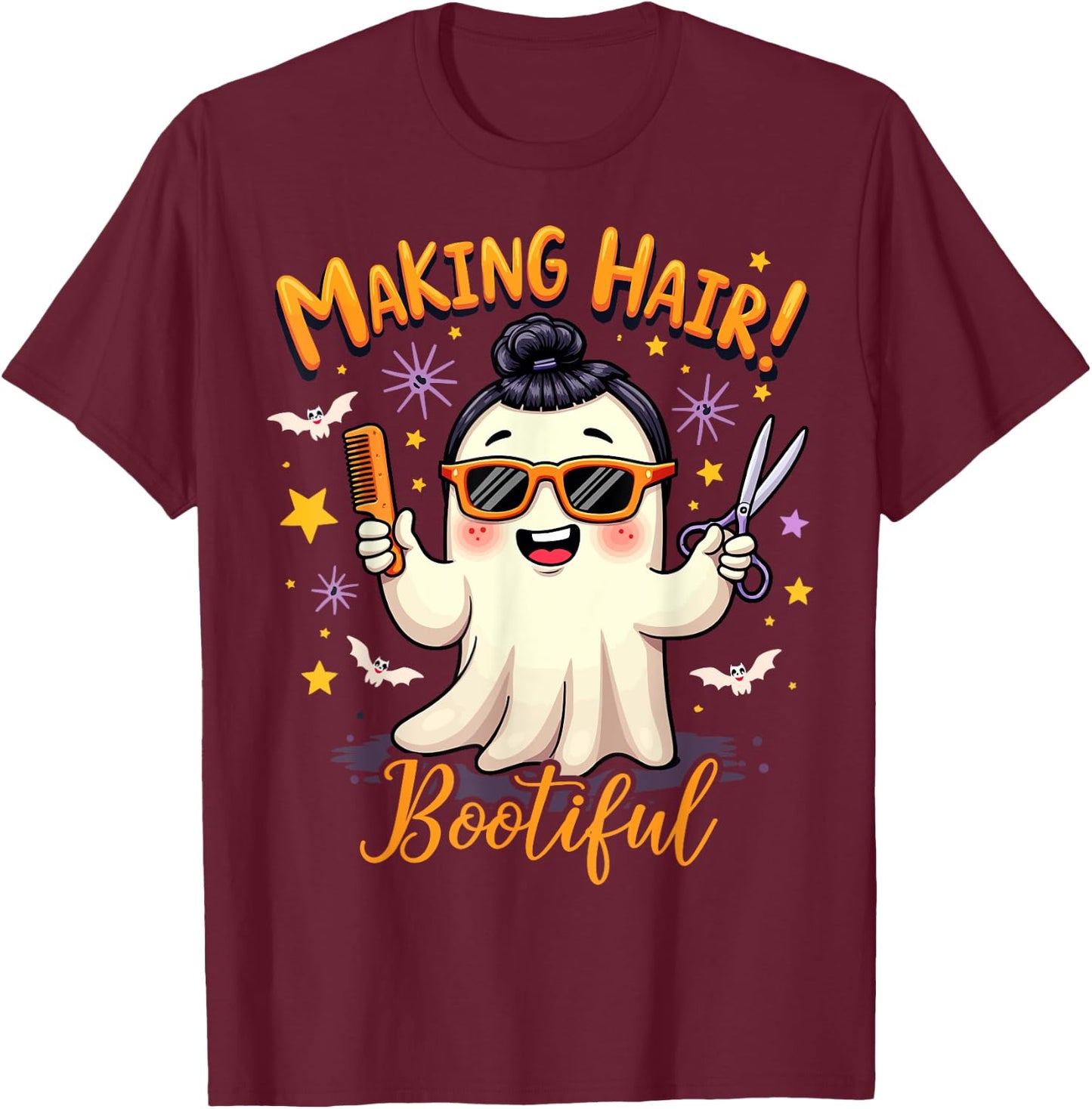 Making Hair Bootiful Ghost Funny Halloween Hairstylist T-Shirt - T-Shirt | Maroon